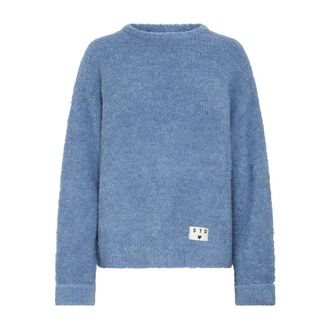 Ichi Blauw Yonder Gebreid - Dames - Ronde hals truien - Blauw - XL - Truien & Vesten