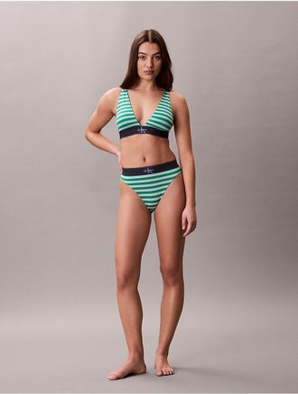 Calvin Klein Womens Graphic Monogram Microfiber Stretch Lightly Lined Triangle Bralette - Green - XL