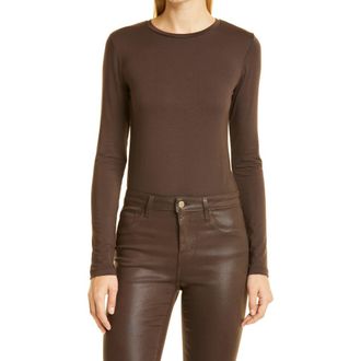 L'agence Tess Long Sleeve Stretch Jersey Top in Espresso at Nordstrom, Size X-Small
