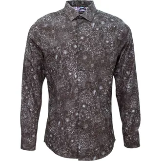Lords of Harlech Nigel Button-Up Shirt in Outline Floral Black at Nordstrom, Size X-Large