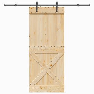 Berkfield Home Sliding Door with Hardware Set 95x210 cm Solid Wood Pine in Brown