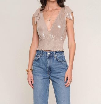 Heartloom Georgia Top Wrap-Style V-Neck Blouse In Champagne