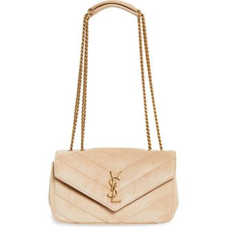 Saint Laurent Small Loulou Chain Leather Shoulder Bag in Soft Beige at Nordstrom