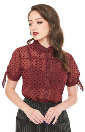 Unique Vintage 1950s Tie Cuff Blouse in Burgundy at Nordstrom, Size X-Large