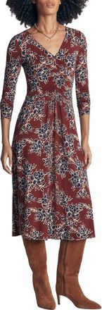 Boden Jasmine Ruched Jersey Midi Dress in Roasted Brown/enchanted Peony at Nordstrom, Size 10