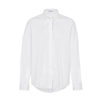 Brunello Cucinelli Shirts, female, White, XS, Stretch Cotton Poplin Shirt