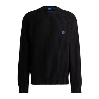 HUGO BOSS Truien & Vesten, Heren, Zwart, M, Katoen, Katoenen Ronde Hals Trui Smiley Logo