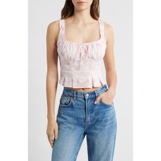 All in Favor Floral Shirred Crop Top in Pink Ditsy at Nordstrom, Size X-Small