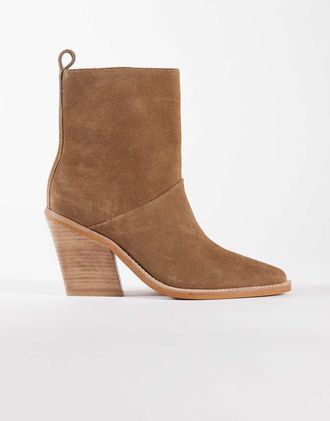 Bronx New-kole - Stivaletti stile western in camoscio color mocha mousse con frange-Neutro