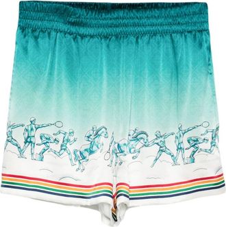 Casablanca La Deesse Du Stade shorts - women - Polyester/Silk - 32 - Blue