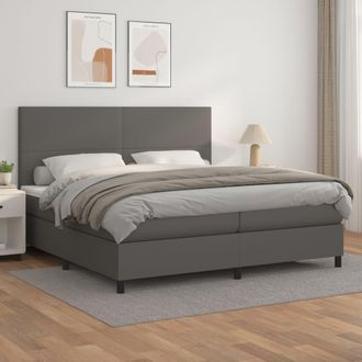 vidaXL Vidaxl - Cama Box Spring Con Colch&oacute;n Cuero Sint&eacute;tico Gris 200x200 Cm