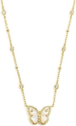 Kendra Scott Cailey Butterfly Short Pendant Womens Necklace Womens Necklace Gold Ivory Mother-of-Pearl, Brass/Cubic Zirconia