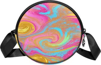 Generic Circle Crossbody Bag for Women, Watercolor Art Small Sling Bag Daypack with Zipper Adjustable Shoulder Straps Casual Ladies Girls Round Purse