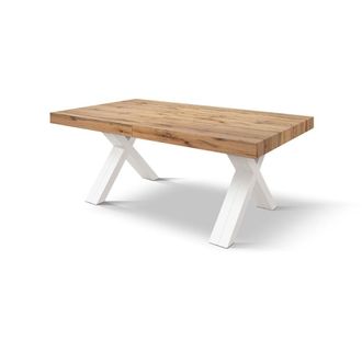Konte Design Mesa de madera de roble r&uacute;stico, patas en X de madera blanca180-480x90