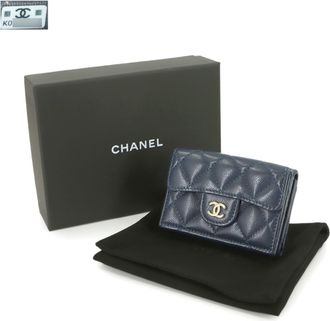 Chanel Navy Grained Calfskin Wallet (Tri-Fold) (Pre-Owned)