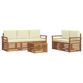 vidaXL Juegos De Sof&aacute;s 6 Pcs Natural Y Crema Madera De Acacia S&oacute;lida Vidaxl