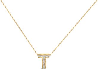 House of Brilliance Yellow Gold Vermeil.925 Sterling Silver Diamond Accent A-Z Initial Bubble Pendant Necklace