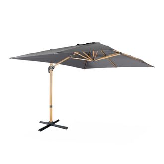 Sweeek Parasol desplazado rectangular 3x4m, m&aacute;stil efecto madera, gris