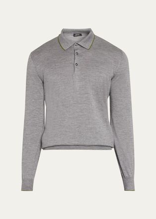 Cesare Attolini Mens Cashmere and Silk Tipped Polo Sweater