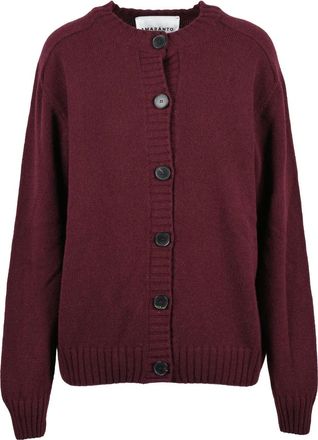 Amaranto Red Crewneck Button-Down Wool-Cashmere Cardigan