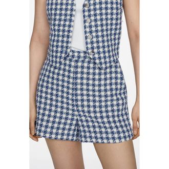 Mango Houndstooth Shorts in Blue at Nordstrom, Size Medium