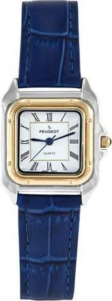 Peugeot Slim Leather Tank Watch- 36MM in Blue at Nordstrom