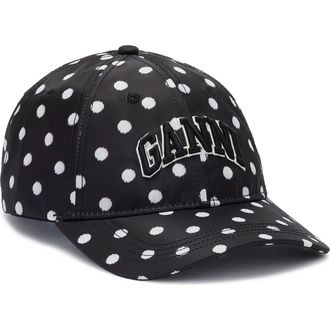 Ganni Logo Embroidered Recycled Nylon Baseball Cap in Black at Nordstrom