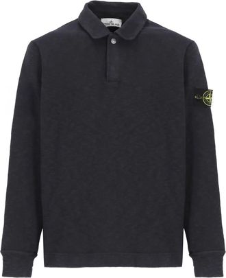 Stone Island Tops, Heren, Blauw, M, Katoen, Snap-Collar Katoenen Sweatshirt
