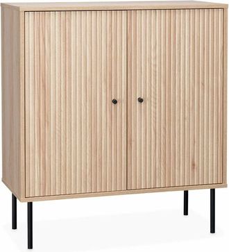 Sweeek 83.5cm storage cabinet with grooved wooden-effect, Braga, Natural, 83.5x39x92.5 cm