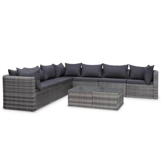 vidaXL Set De Sof&aacute;s De Jard&iacute;n 8 Piezas Y Cojines Rat&aacute;n Sint&eacute;tico Gris Vidaxl