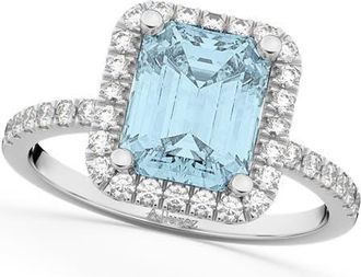 Allurez Lab Aquamarine & Lab Diamond Engagement Ring 14k in 3.32Ct/white Gold at Nordstrom, Size 6.5
