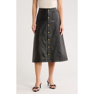 DL1961 Button-Through Leather Skirt in Obsidian at Nordstrom Rack, Size 27