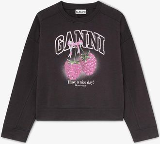 Ganni Mixed Crewneck with Raspberries - Size XXS Organic Cotton