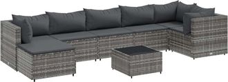 vidaXL Set De Muebles De Jard&iacute;n 8 Pzas Y Cojines Rat&aacute;n Sint&eacute;tico Gris Vidaxl