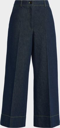 Akris Chiara Changeant Denim Wide-Leg Crop Pants