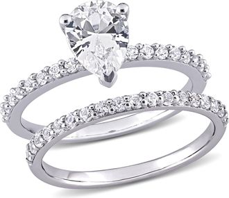 Mimi & Max 2 1/2 CT TGW Pear Cut Created White Sapphire Engagement Ring and Matching Eternity Ring 2pc Set in 10K White Gold