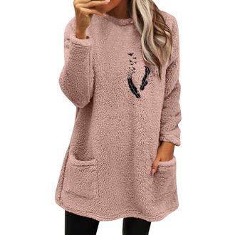 Generic Gifts for Women Sale Clearance Tunic Sweatshirt for Women UK Womens Winter Coat Loose Wool Jacket Long Sleeved Jumper With Pockets Plus Size Holiday H