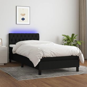 vidaXL Cama Box Spring Colch&oacute;n Y Luces Led Tela Negro 90x190 Cm Vidaxl