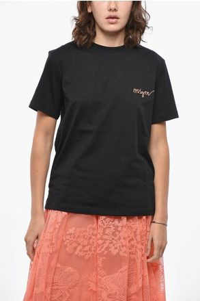 Msgm Cotton Crew-Neck T-shirt with Side Embroidery Logo size Xs