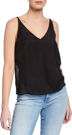 J Brand Lucy Silk Adjustable Straps Velvet Cami Tank Top In Black