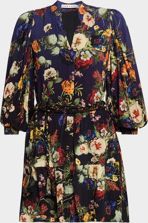 Alice & Olivia Antonette Floral Belted Long-Sleeve Mini Dress