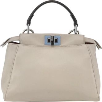 Fendi Pre-owned Handbags, female, Beige, Size: ONE SIZE Pre-owned Vintage Leather Peekaboo Satchel Handbag