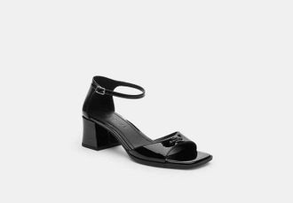 Coach Womens Block Heel Sandal in Black, Size 6 | Patent