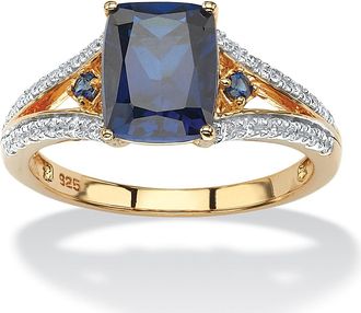 Palm Beach Jewelry 2.50 TCW Created Blue Sapphire and CZ Ring in 18k Gold-plated Sterling Silver