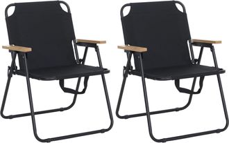 Hhg [nunca Usado] Juego De 2 Sillas De Camping Hhg-898, Sillas De Jard&iacute;n, De Balc&oacute;n Y De Ocio, Plegables, De Bamb&uacute;, Metal Y Tela, Negro