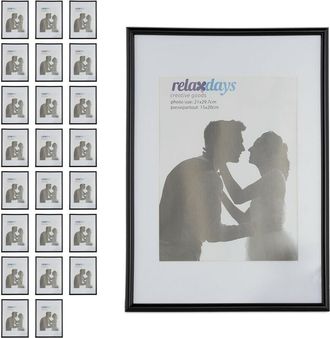 Relaxdays Set 24 Marcos Fotos, Formato A4, Protafotos Con Paspart&uacute; De 15 X 20 Cm, Para Pared O Superficies, Placa Vidrio, Negro