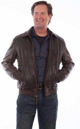 Scully Dark Rugged Lamb Zip-Front Leather Jacket In Brown