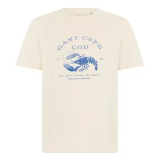 GANT T-Shirts, male, Beige, Size: 2XL Cotton T-shirt with Print