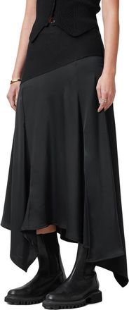AllSaints Pia Mixed Media Asymmetric Skirt in Black at Nordstrom, Size 0 Us
