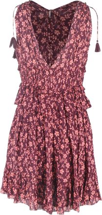 Ulla Johnson Pre-owned Womens Noelle Floral-Print Mini Dress in Burgundy Cotton - Size Small